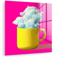 MuchoWow Glasschilderij 20x20 cm - Schilderij acrylglas - Mok - Wolken - Roze - Minimalitisch - Foto op glas - Muurdecoratie woonkamer - Wanddecoratie slaapkamer - Schilderijen