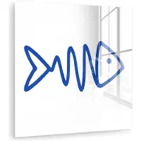 MuchoWow Glasschilderij 20x20 cm - Schilderij acrylglas - Vis - Minimalistisch - Blauw - Lijn - Foto op glas - Muurdecoratie woonkamer - Wanddecoratie slaapkamer - Schilderijen