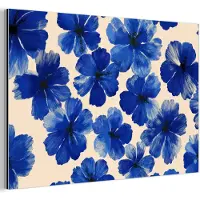 MuchoWow Aluminium schilderij 120x80 cm - Wanddecoratie metaal - Bloemen - Blauw -Patroon - Wit - Metalen muurdecoratie woonkamer - Decoratie industrieel - Foto op dibond - Industriële accessoires slaapkamer