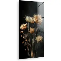 MuchoWow Glasschilderij 80x160 cm - Schilderij acrylglas - Boeket - Bloemen - Licht - Zwart - Foto op glas - Muurdecoratie woonkamer - Wanddecoratie slaapkamer - Schilderijen