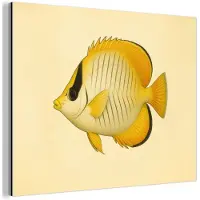 MuchoWow Aluminium schilderij 40x30 cm - Wanddecoratie metaal - Ovaal - Vis - Geel - Schubben - Metalen muurdecoratie woonkamer - Decoratie industrieel - Foto op dibond - Industriële accessoires slaapkamer