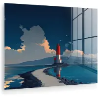 MuchoWow Glasschilderij 120x90 cm - Schilderij acrylglas - Vuurtoren - Zee - Wolken - Foto op glas - Muurdecoratie woonkamer - Wanddecoratie slaapkamer - Schilderijen