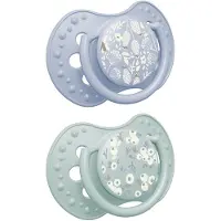 Difrax lovi Fopspeen Dynamisch - Classy - 6 tot 18 Maanden - Blossom - Groen & Blauw - 2 Stuks