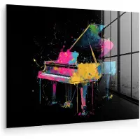 MuchoWow Glasschilderij 40x30 cm - Schilderij acrylglas - Piano - Kleurrijk - Verf - Modern - Foto op glas - Muurdecoratie woonkamer - Wanddecoratie slaapkamer - Schilderijen