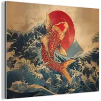 MuchoWow Aluminium schilderij 40x30 cm - Wanddecoratie metaal - Koi - Zee - Golven - Zon - Metalen muurdecoratie woonkamer - Decoratie industrieel - Foto op dibond - Industriële accessoires slaapkamer