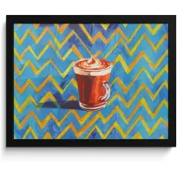 PosterMonkey Poster in lijst - Fotolijst 40x30 cm - Posters - Mok - Koffie - Zigzag - Slagroom - Posterlijst zwart - Decoratie - Wanddecoratie woonkamer - Muurdecoratie slaapkamer