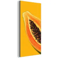 MuchoWow Aluminium schilderij 20x40 cm - Wanddecoratie metaal - Papaja - Oranje - Topisch - Metalen muurdecoratie woonkamer - Decoratie industrieel - Foto op dibond - Industriële accessoires slaapkamer