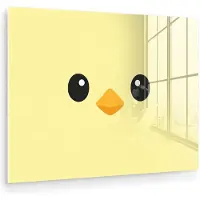 MuchoWow Glasschilderij 160x120 cm - Schilderij acrylglas - Kuiken - Vrolijk - Geel - Minimalistisch - Foto op glas - Muurdecoratie woonkamer - Wanddecoratie slaapkamer - Schilderijen