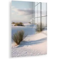 MuchoWow Glasschilderij 120x160 cm - Schilderij acrylglas - Duinen - Gras - Wolken - Beige - Foto op glas - Muurdecoratie woonkamer - Wanddecoratie slaapkamer - Schilderijen