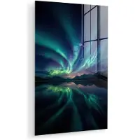 MuchoWow Glasschilderij 20x30 cm - Schilderij acrylglas - Noorderlicht - Kleurrijk - Bergmeer - Foto op glas - Muurdecoratie woonkamer - Wanddecoratie slaapkamer - Schilderijen
