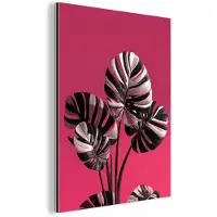 MuchoWow Aluminium schilderij 120x160 cm - Wanddecoratie metaal - Bladeren - Rond - Roze - Metalen muurdecoratie woonkamer - Decoratie industrieel - Foto op dibond - Industriële accessoires slaapkamer