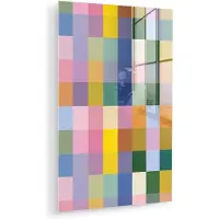 MuchoWow Glasschilderij 60x90 cm - Schilderij acrylglas - Blokken - Vierkant - Patroon - Gekleurd - Foto op glas - Muurdecoratie woonkamer - Wanddecoratie slaapkamer - Schilderijen