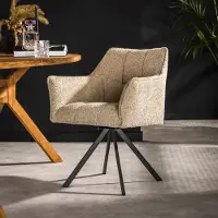 Dimehouse Set van 2 Eetkamerstoelen Lino Bouclé Zand draaibaar Raster - Stof - Scandinavisch & Basic
