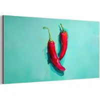 MuchoWow Aluminium schilderij 40x20 cm - Wanddecoratie metaal - Chilipepers - Geverfd - Rood - Metalen muurdecoratie woonkamer - Decoratie industrieel - Foto op dibond - Industriële accessoires slaapkamer