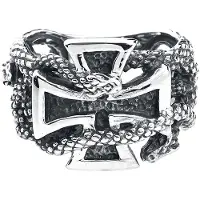 EtNox hard and heavy Ring - Eiserne Kreuz mit Schlangen - voor Mannen - zilverkleurig | Maat M