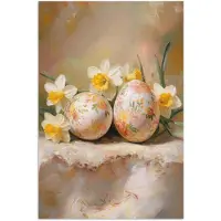 PosterMonkey Poster 120x180 cm - Bloemen - Eieren - Geschilderd - Posters - Kamer decoratie - Wanddecoratie woonkamer - Muurdecoratie slaapkamer XXL