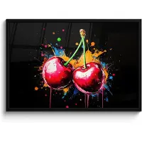 PosterMonkey Poster in lijst - Fotolijst 90x60 cm - Posters - Kersen - Fruit - Graffiti - Verf - Abstract - Modern - Kleurrijk - Posterlijst zwart - Decoratie - Wanddecoratie woonkamer - Muurdecoratie slaapkamer