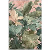 PosterMonkey Poster 80x120 cm - Compositie van bladeren - Groen - Roze - Posters - Kamer decoratie - Wanddecoratie woonkamer - Muurdecoratie slaapkamer