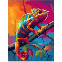 PosterMonkey Poster 120x160 cm - Kameleon - Tak - Gestreept - Bladeren - Posters - Kamer decoratie - Wanddecoratie woonkamer - Muurdecoratie slaapkamer XXL
