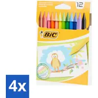 BIC 4 x - Waskrijt - Diverse Kleuren - 12 Krijtjes - Kleurpotloden - Waskrijt - Tekenkrijt - Creatief Materiaal - Kinderkrijt
