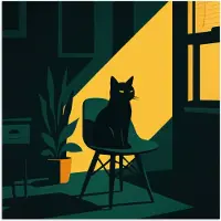 PosterMonkey Poster 30x30 cm - Zwarte kat - Mysterieus - Gele instraal - Posters - Kamer decoratie - Wanddecoratie woonkamer - Muurdecoratie slaapkamer