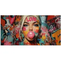 PosterMonkey Poster 40x20 cm - Vrouw - Kauwgom - Graffiti - Love - Posters - Kamer decoratie - Wanddecoratie woonkamer - Muurdecoratie slaapkamer