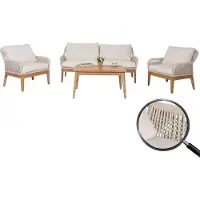 Mendler Tuinset -H56b, loungeset tuin loungebank fauteuil tafel, touw vlechtwerk Touwhout acacia ~ crème