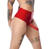 Late X LATEX - slip met levensechte dildo (rood)