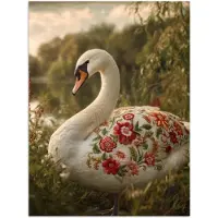 PosterMonkey Poster 90x120 cm - Zwaan - Bloemen - Natuur - Posters - Kamer decoratie - Wanddecoratie woonkamer - Muurdecoratie slaapkamer