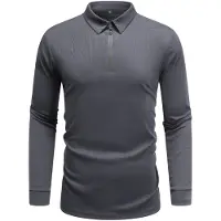 Allthemen Heren Lange Mouw Rek T-Shirt - Oversize Polo Met Halve Rits - M