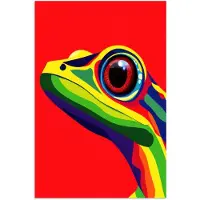 PosterMonkey Poster 60x90 cm - Kikker - Kleurrijk - Strepen - Ogen - Posters - Kamer decoratie - Wanddecoratie woonkamer - Muurdecoratie slaapkamer