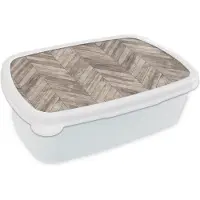 MuchoWow Broodtrommel Wit - Lunchbox - Brooddoos - Plank - Patronen - Brocante - 18x12x6 cm - Volwassenen