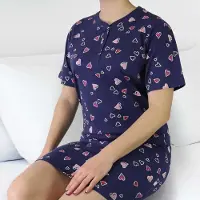 Irresistible Dames Nachthemd - Roze Hartjes - Katoen - Blauw - Maat M