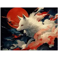 PosterMonkey Poster 120x90 cm - Witte vos - wolken - maan - Posters - Kamer decoratie - Wanddecoratie woonkamer - Muurdecoratie slaapkamer