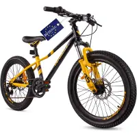 Sun baby Verdant Bike Kinderfiets voor jongens 20 inch wielmaat te kiezen uit 6 versnellingen Shimano van 6 tot 10 jaar in hoogte verstelbaar (Zwart Geel)