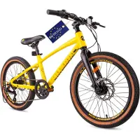 Sun baby Tatra Bikes Kinderfiets 20 inch, Fiets voor Kinderen van 5 tot 8 jaar met aluminium frame, 6 derailleurversnellingen, schijfremmen, bel, voetsteun, reflectoren (Geel)