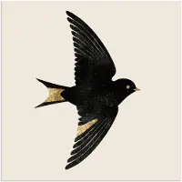 PosterMonkey Poster 75x75 cm - Zwarte zwaluw - Gouden accenten - Lichte achtergrond - Posters - Kamer decoratie - Wanddecoratie woonkamer - Muurdecoratie slaapkamer