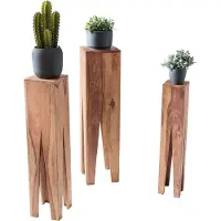 Wohnling bijzettafel set van 3 massief houten acacia woonkamertafel design kolommen landelijke stijl salontafel vierkant