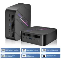Blackview MP100 Mini PC - 16 GB LPDDR4 - 512 GB M.2 SSD - AMD Ryzen 5 7430U - Tot 4,3 GHz - Windows 11 Pro - WiFi 6 - USB 3.2 * 2 Type A 2.0 * 1 - 4K UHD - RGB-verlichting - BT 5.2 - Zwart
