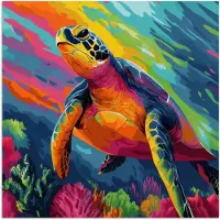 PosterMonkey Poster 30x30 cm - Koraal - Schildpad - Abstract - Water - Posters - Kamer decoratie - Wanddecoratie woonkamer - Muurdecoratie slaapkamer
