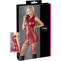 Cotelli Collection Rode Wetlook jurk met zwarte Rits