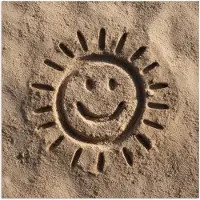 PosterMonkey Poster 75x75 cm - Gezichtje - Zon - Zand - Getekend - Posters - Kamer decoratie - Wanddecoratie woonkamer - Muurdecoratie slaapkamer