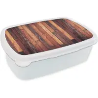 MuchoWow Broodtrommel Wit - Lunchbox - Brooddoos - Plank - Vintage - Patroon - 18x12x6 cm - Volwassenen
