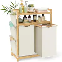 Songmics Bamboe wasmand met vakken en planken, 2 x 50L