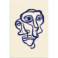 PosterMonkey Poster 60x90 cm - Lijntekening - Overlappende gezichten - Donkerblauw - Posters - Kamer decoratie - Wanddecoratie woonkamer - Muurdecoratie slaapkamer