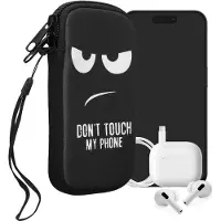Kwmobile hoesje voor smartphones S - 4,5" - hoes van Neopreen - Don't Touch My Phone design - wit / zwart - binnenmaat 14,4 x 8,3 cm
