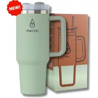Motivai Tumbler - Olijfgroen - 40oz - Travel Cup - RVS Thermosbeker met Handvat en Rietje - Drinkbeker To Go - 1.2 Liter - Koffiebeker - Travel Mug - Thermosbeker - Thermosfles - Thermoskan