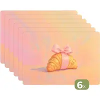 KitchenYeah Placemats - 6 stuks - 45x30 cm - Placemat kunststof - Croissant - Strik - Roze - Borden onderleggers - Decoratie voor op tafel - Keuken tafeldecoratie accessoires - Vinyl onderlegger - Tafelversiering