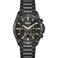 BOSS Zwartgecoat horloge met bijpassende polsband met H-schakels
