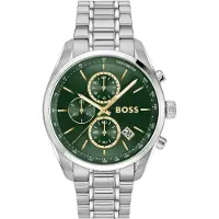 BOSS quartz zilver heren horloge met groene wijzerplaat & roestvrij stalen band
